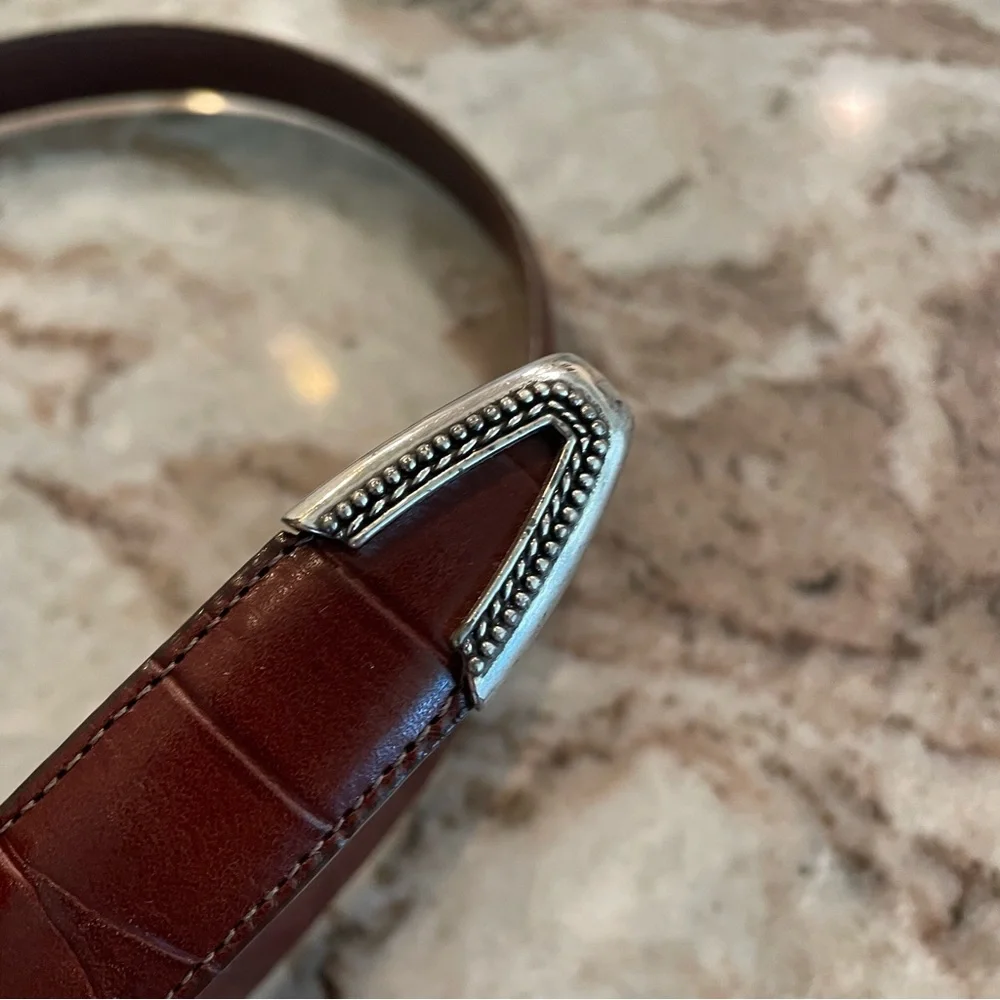 Brighton Brown Leather Charm Belt M/L 32 Silver hardware